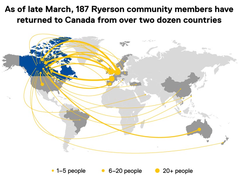 World map showing flight paths scattered across more than two dozen countries