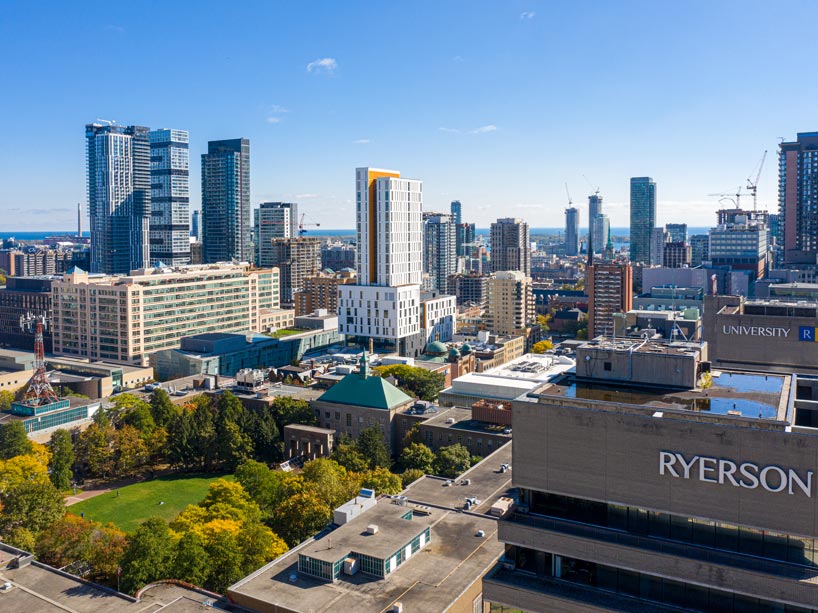 Aerial view of Ryerson campus overlooking the quad