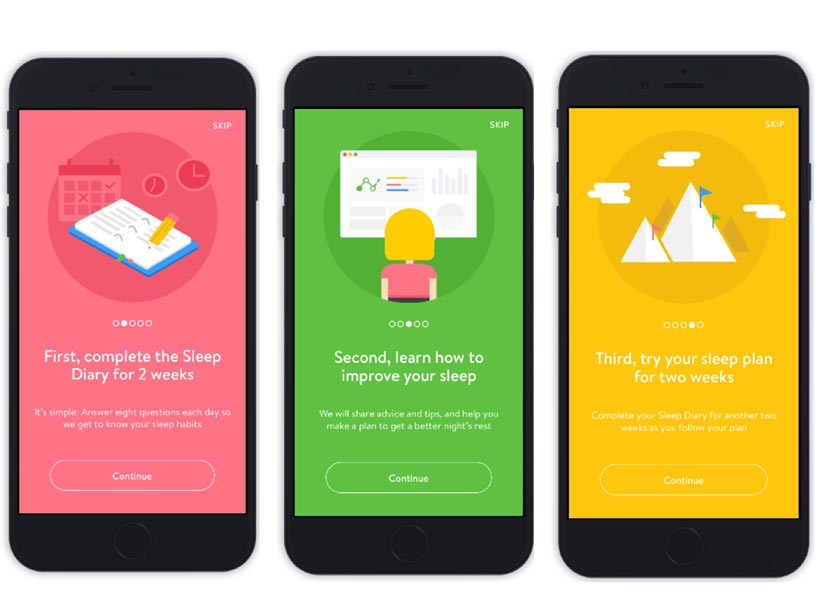 Three iPhones mock-ups of app interface using simple, clean design