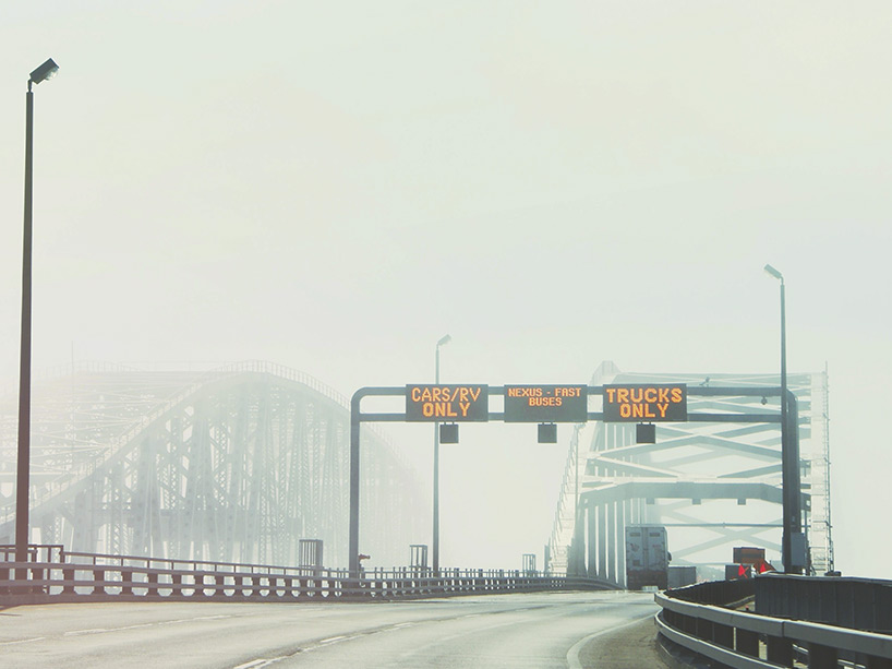 A misty and empty border between Canada and the United States