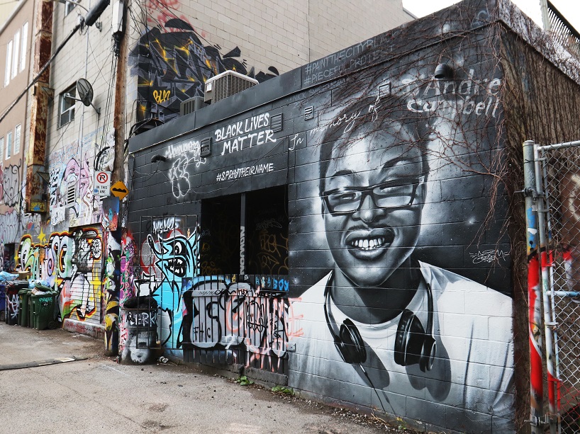“A mural of D’Andre Campbell in Toronto’s Graffiti Alley.”