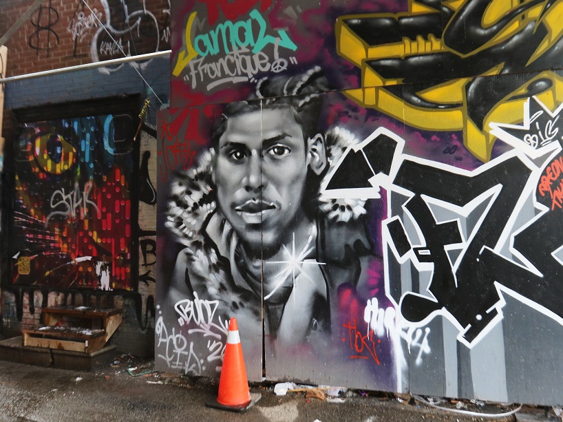 “A mural of Jamal Francique in Toronto’s Graffiti Alley.”