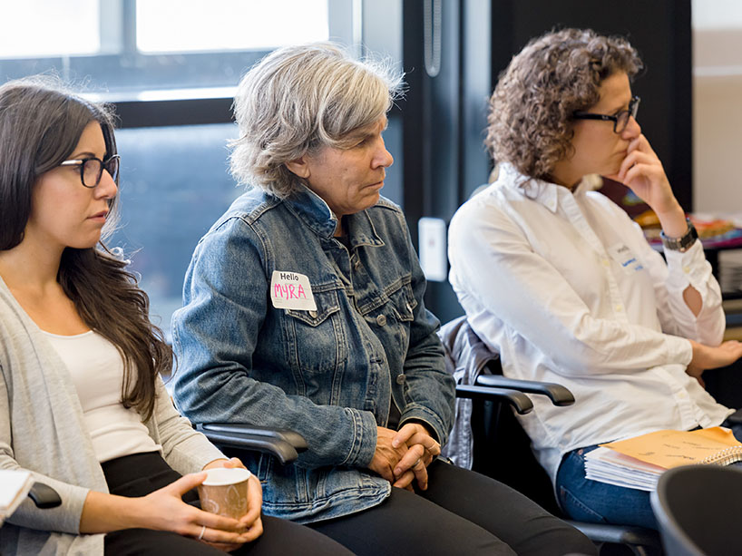 Award recipient Antoinette Mercurio (far right) at the Two-Spirit Queer Circle event during Pride Month 2018 with Daniella Erwood and Myra Lefkowitz. 
