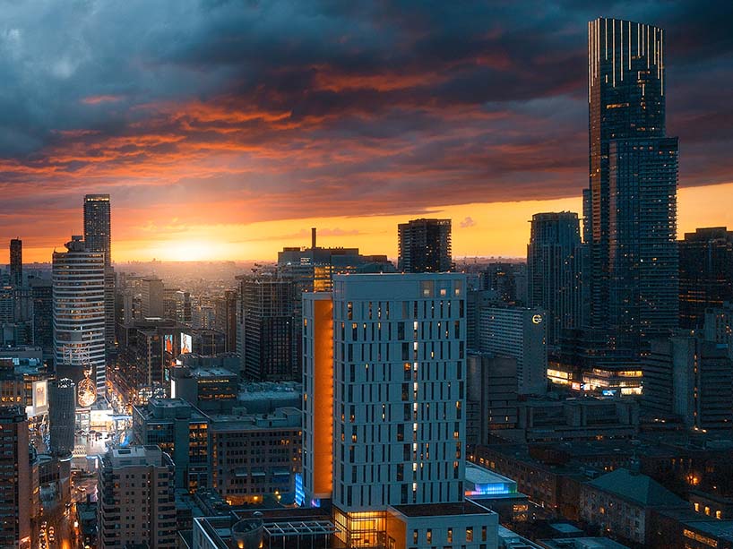 A sunrise over the university campus.