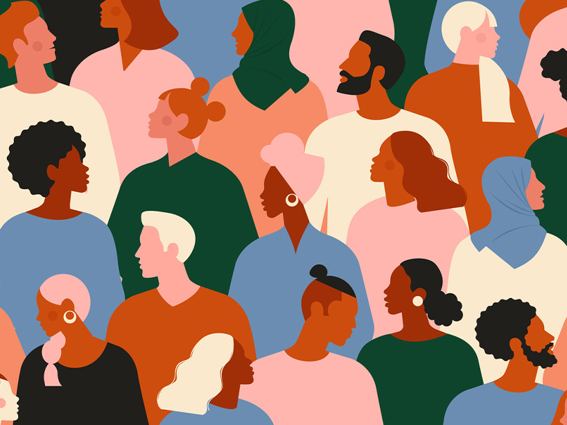 An illustration of a diverse group of people standing together