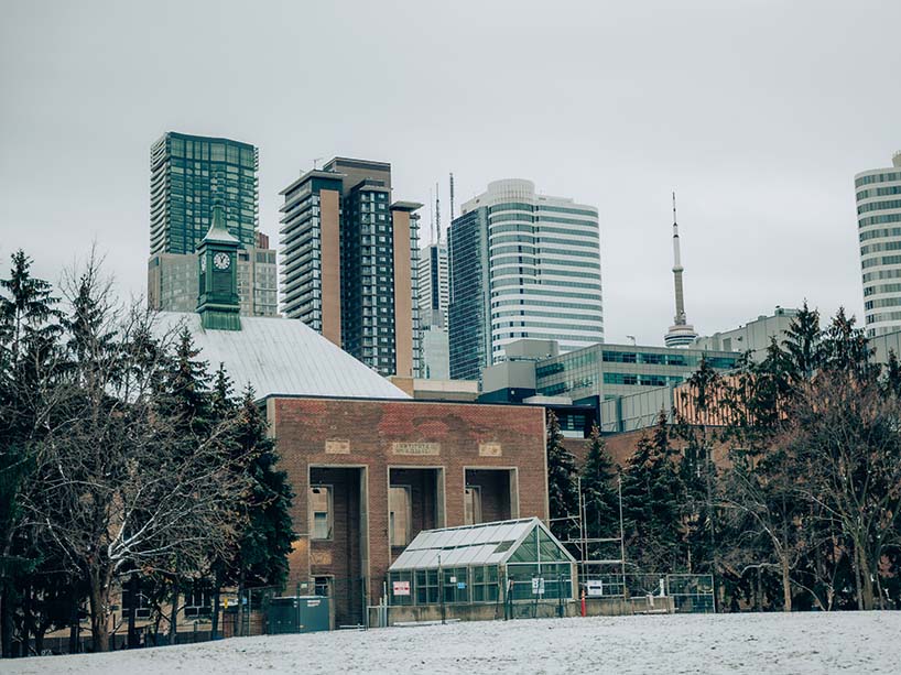 The university campus in the winter.