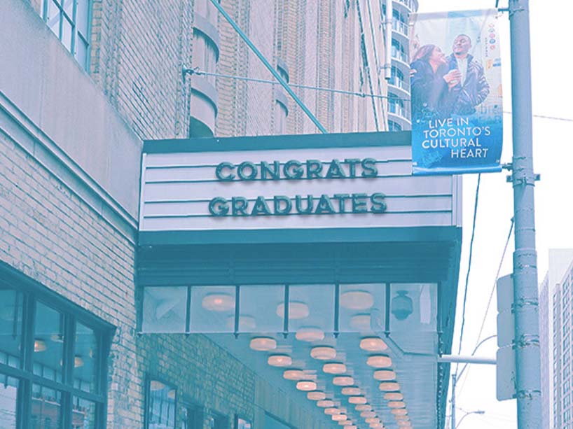The Mattamy Athletic Centre with the marquee saying ‘Congrats Graduates.’