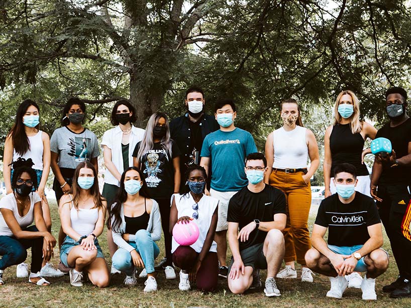 Group photo of students wearing masks. 