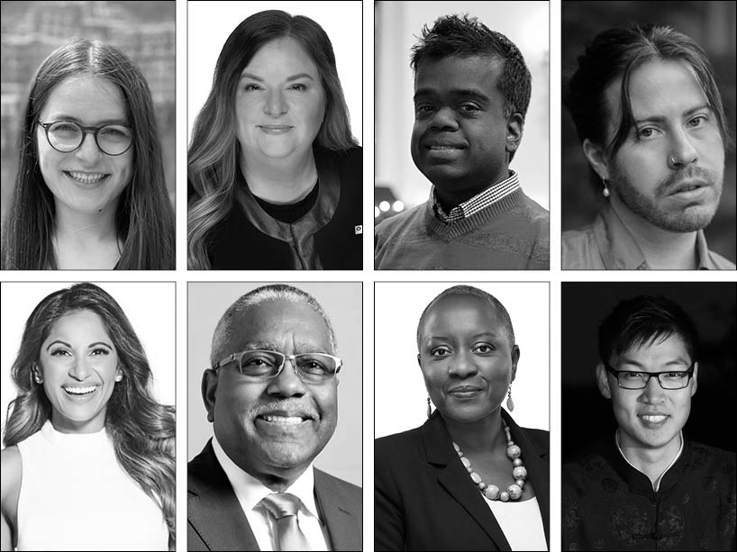 A composite photo of the eight 2022 Alumni Achievement Award recipients including Sabrina Craig, Christina Kramer, Timothy Muttoo, Curtis Oland, Sangita Patel, Hon. Justice Gregory Regis, Amorell Saunders N’Daw and Andrew Young.