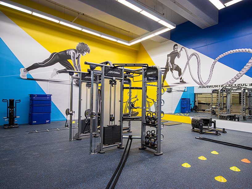 An empty gym with exercise equipment