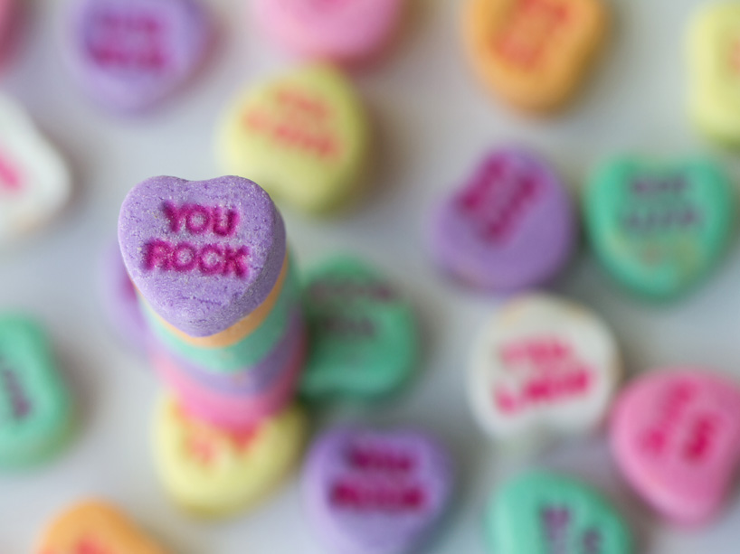Candy hearts read ‘You rock’.