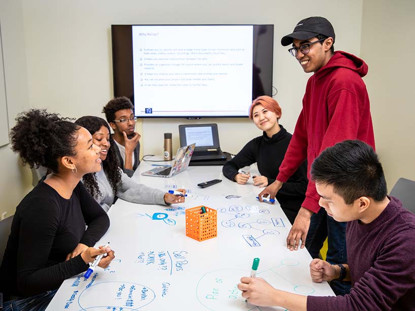  group of students study together.