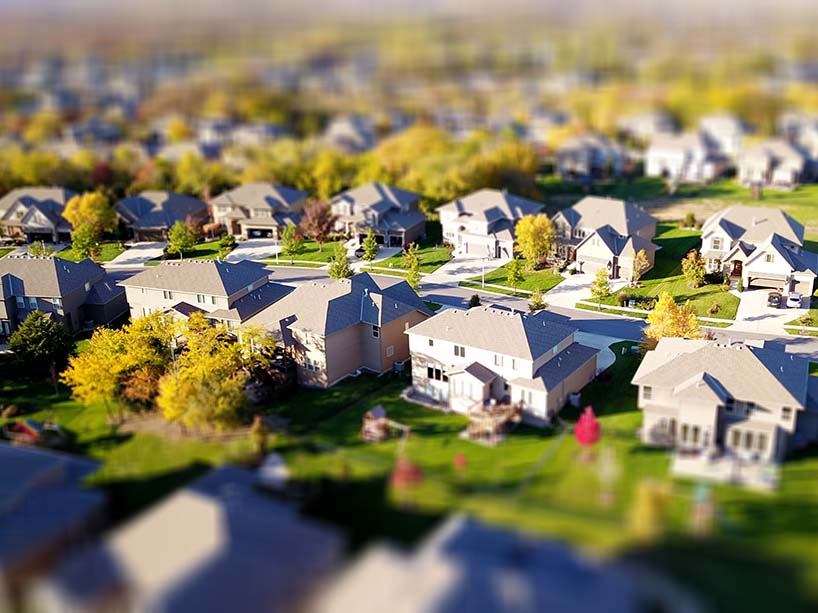 Aerial view of homes on a suburban street