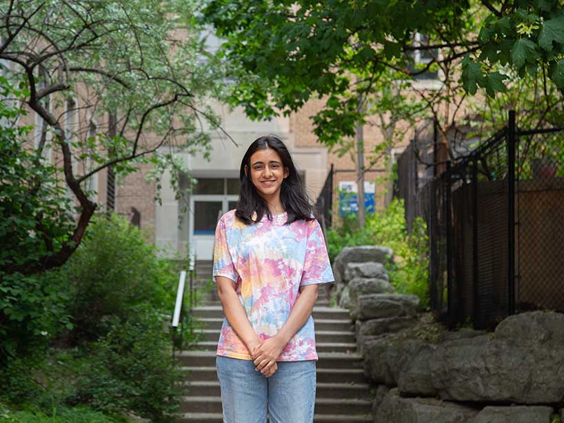 Liana Yadav in a tie dye shirt.