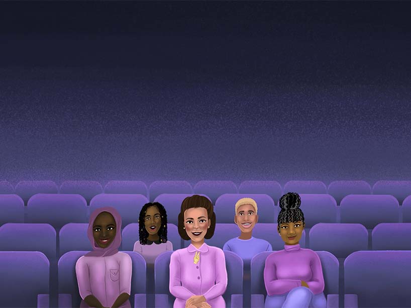 An illustration of Black women sitting in a theatre. 