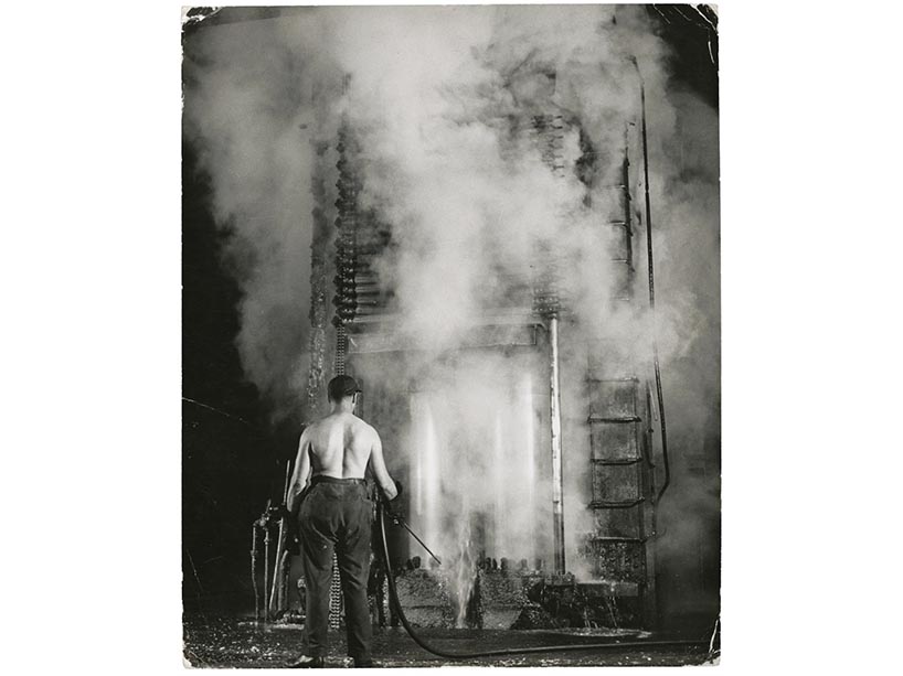 Black and white photo of a foundry worker 