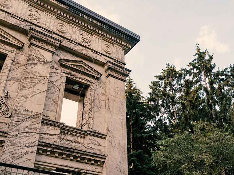 A close-up of a building on campus. 