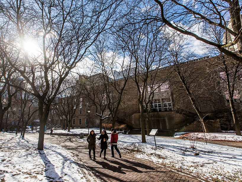 Students walk through the quad on campus