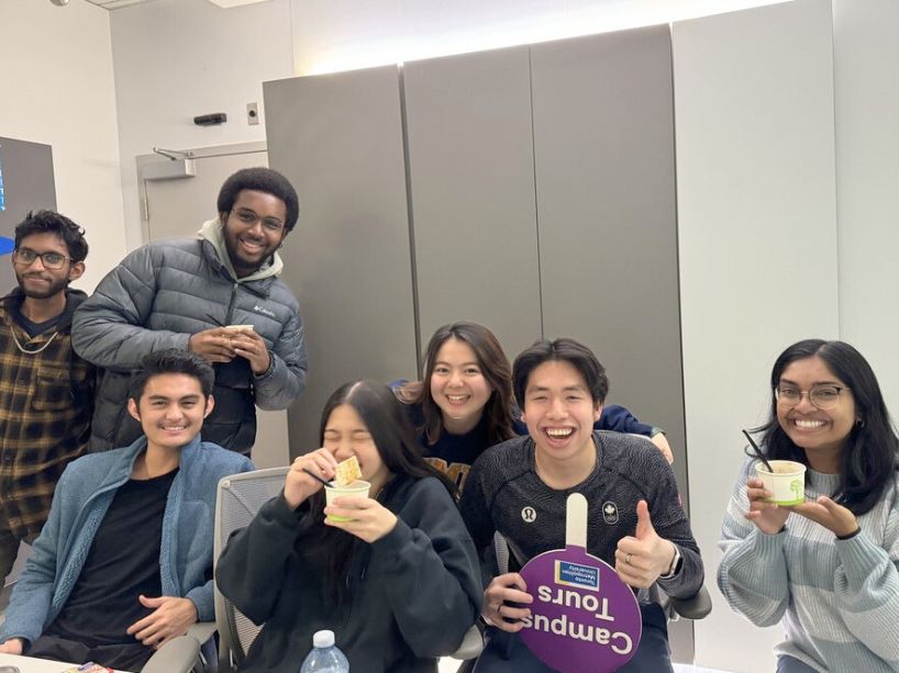 Osanyem Osadebe with a group of students leading a campus tour