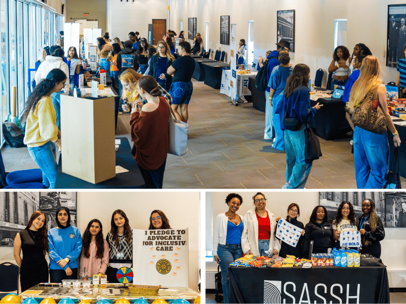 Grid of booths set up.