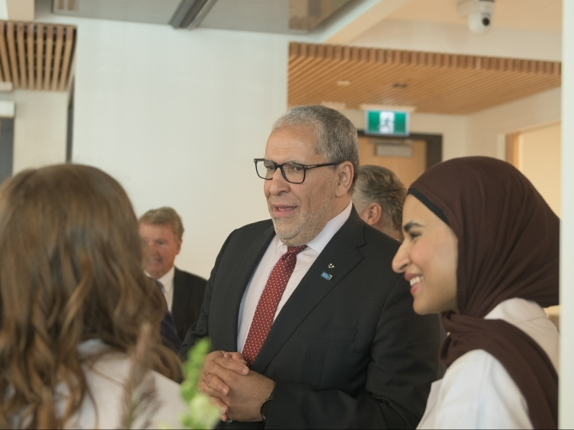 Mohamed Lachemi speaking with students.