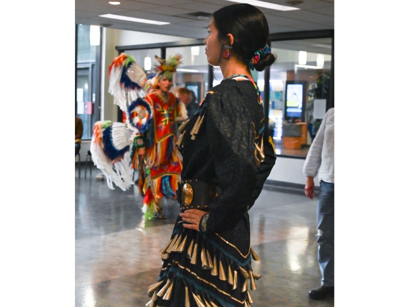 Alacea Yerxa in her jingle dress mid-dance