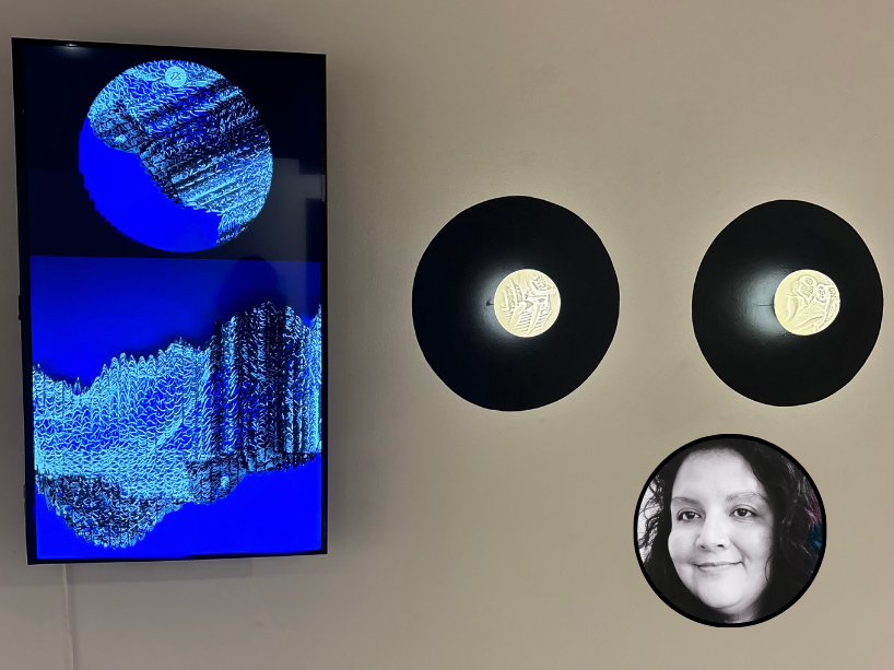  Overlay of circular headshot of Rosalina Libertad Cerrito on art project.