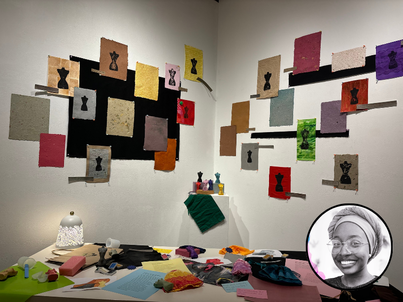 Overlay of circular headshot of Nia Alexander Campbell on art project.