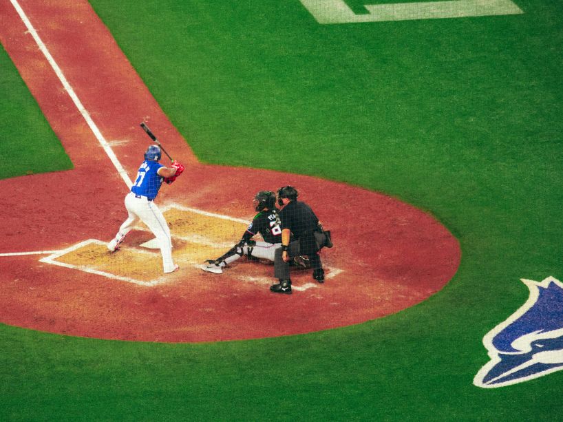 A Blue Jays baseball player ready to bat.