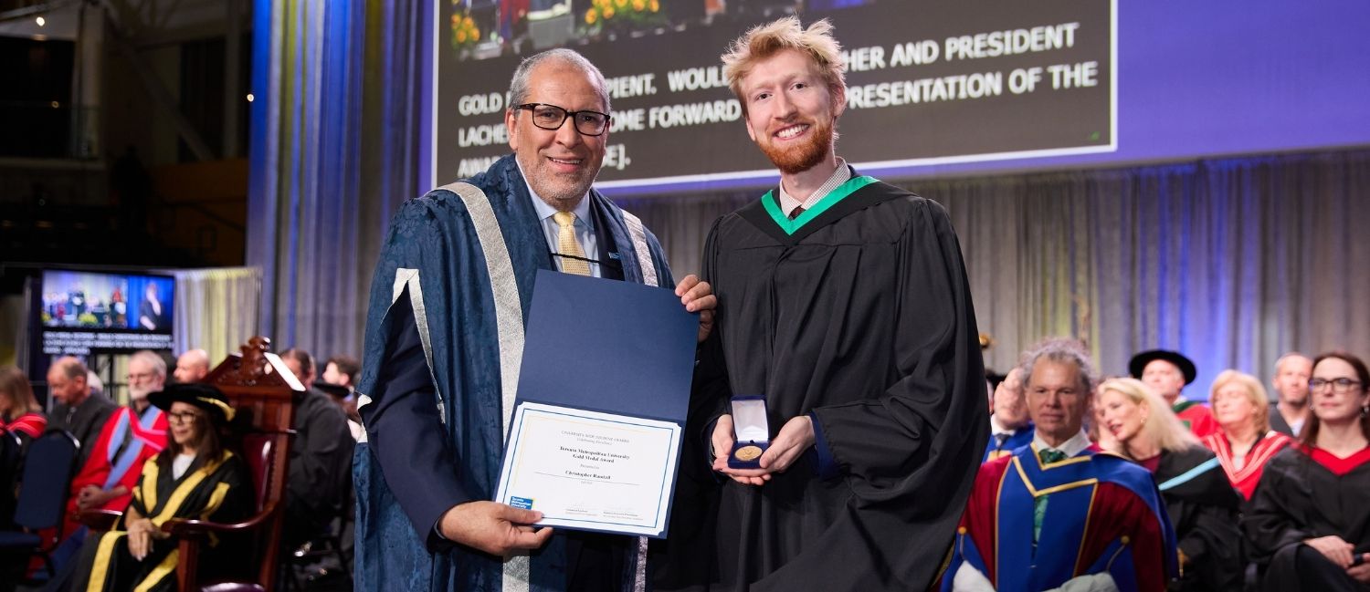TMU President and Vice-Chancellor Mohamed Lachemi with Gold Medal recipient Christopher Randall.