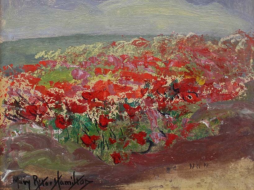 Painting of a field of poppies.