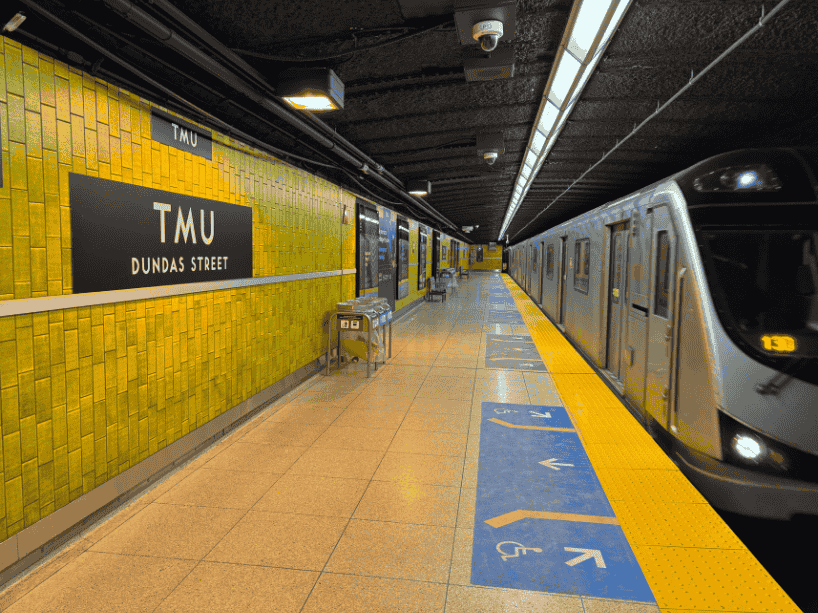 A sign at the newly named TMU Station.