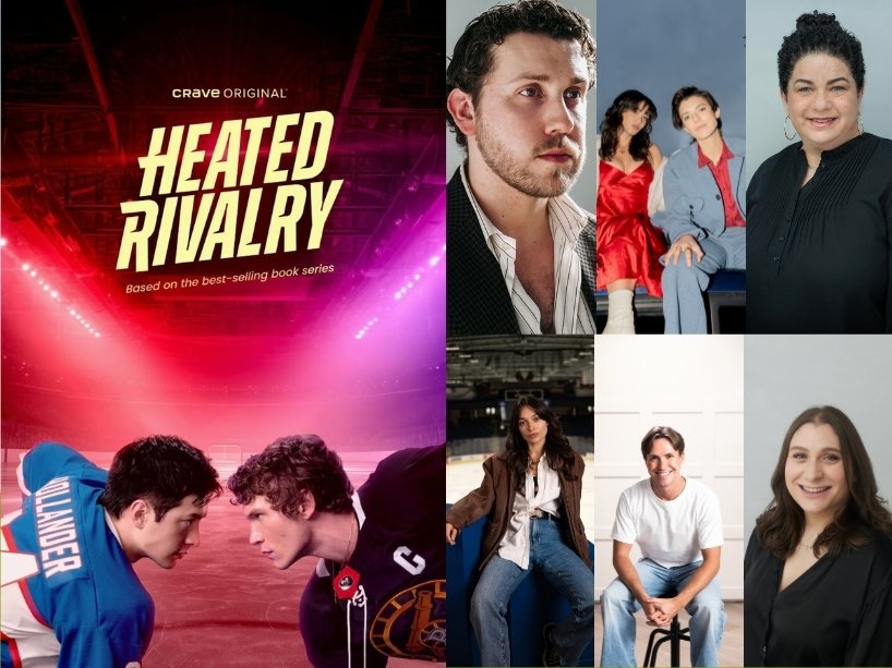 Heated Rivalry series cover beside a grid of 7 alumni.