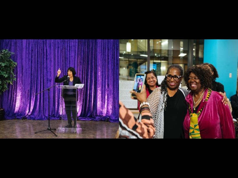  Toronto Mayor Olivia Chow / ALT: A woman poses with the Honourable Jean Augustine.