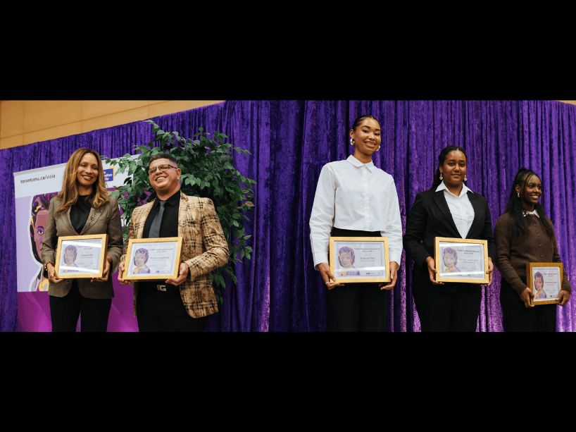  Amaya Shields, Ekram Yimer and Edom Mamo holding the Business Leader awards/Deborah Flint and Brad Longsworth holding their awards.
