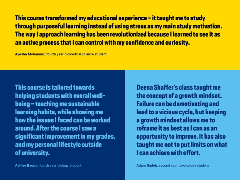 graphic with student testimonials. 