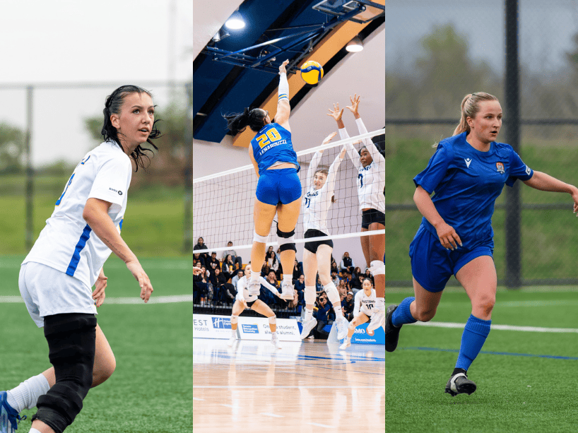 Collage of three athletes.