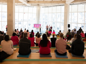 A room of people gathered to celebrate Day of Pink at TMU.