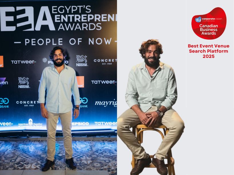 Composite photo of Adham El-Khadem at different business events.
