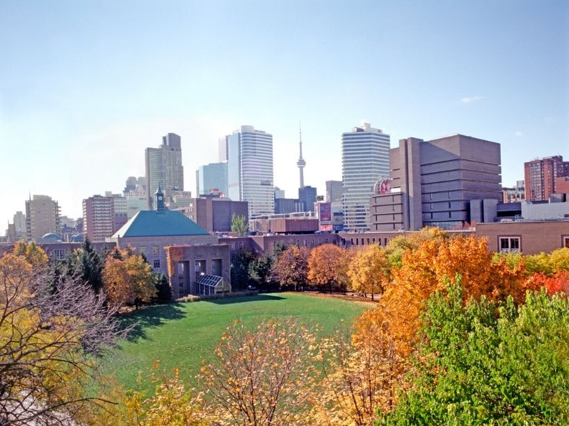 Aerial view of The Quad – a unique green space at the heart of TMU’s campus in downtown Toronto.