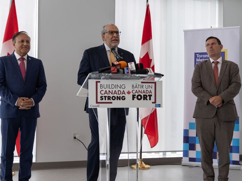 MP Shafqat Ali, TMU President and Vice-Chancellor Mohamed Lachemi, and Brampton Mayor Patrick Brown