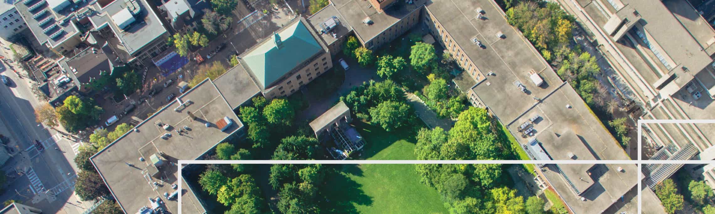aerial shot of the quad, with transparent lines overlaid on top
