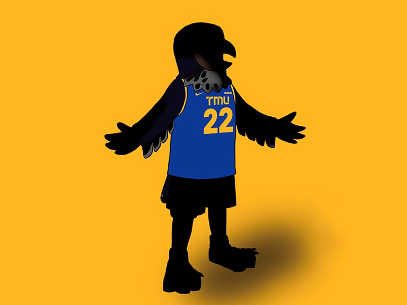 Falcon wearing a TMU Bold jersey.