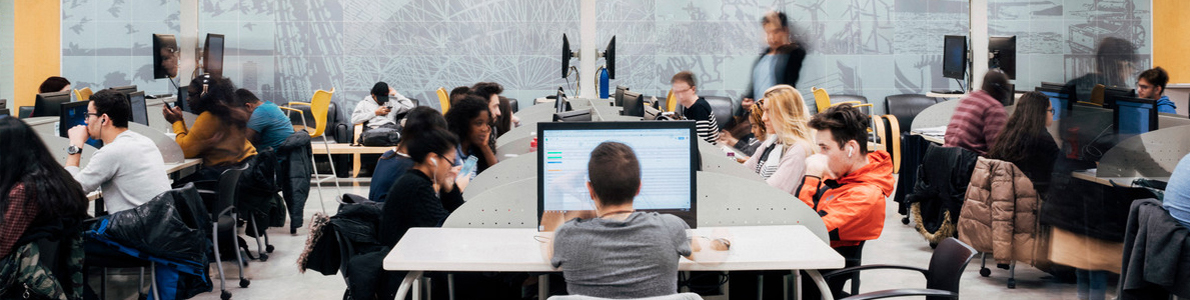 Students working on computers in computer lab.