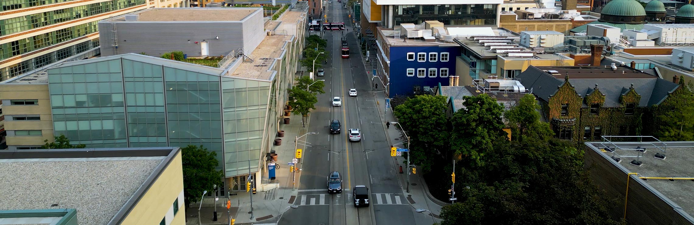 An aerial view of TMU campus looking south along Church Street.