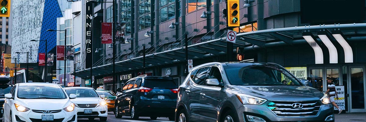 Traffic on Yonge Street near Sankofa Square.