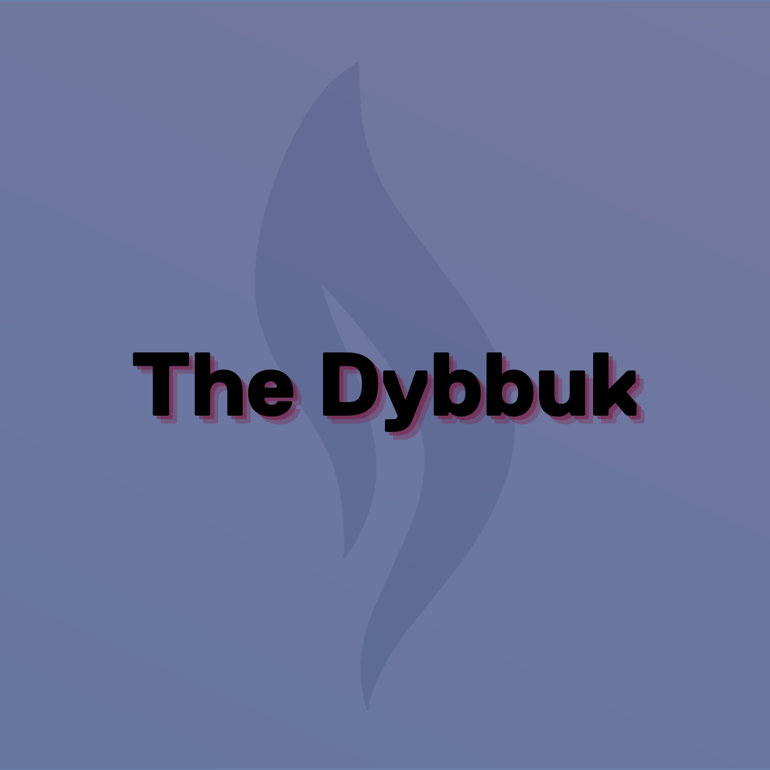 The Dybukk written  on a blue background with a flame 