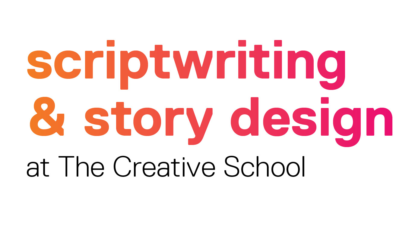 logo reads Scriptwriting and Story Design in a pink and orange gradient