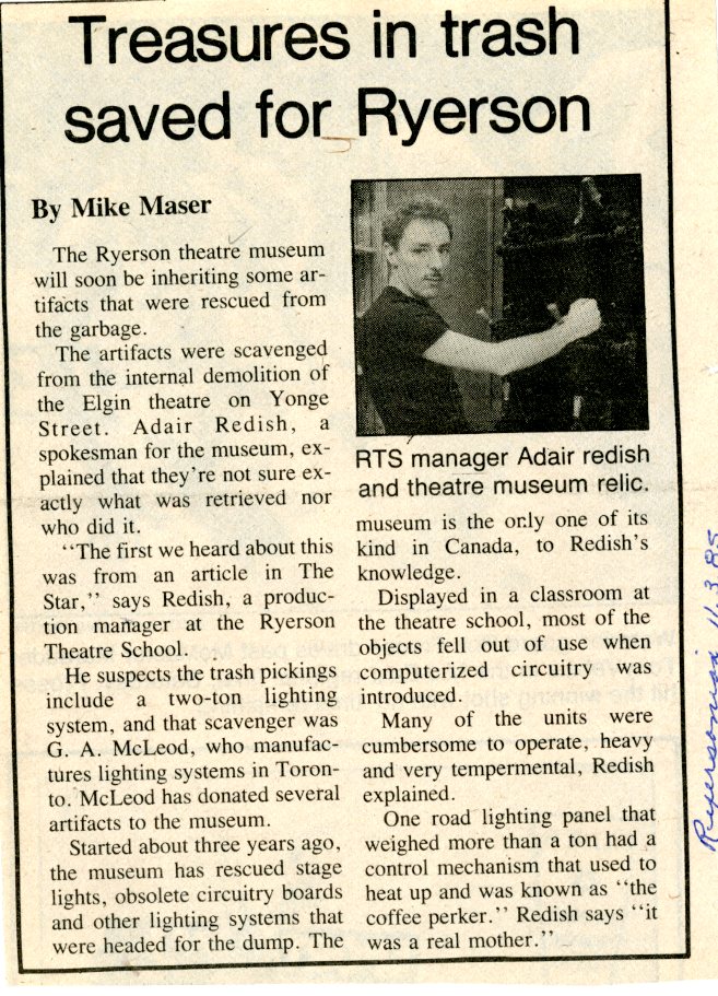 A newspaper clipping with the headline Treasures in trash saved for Ryerson