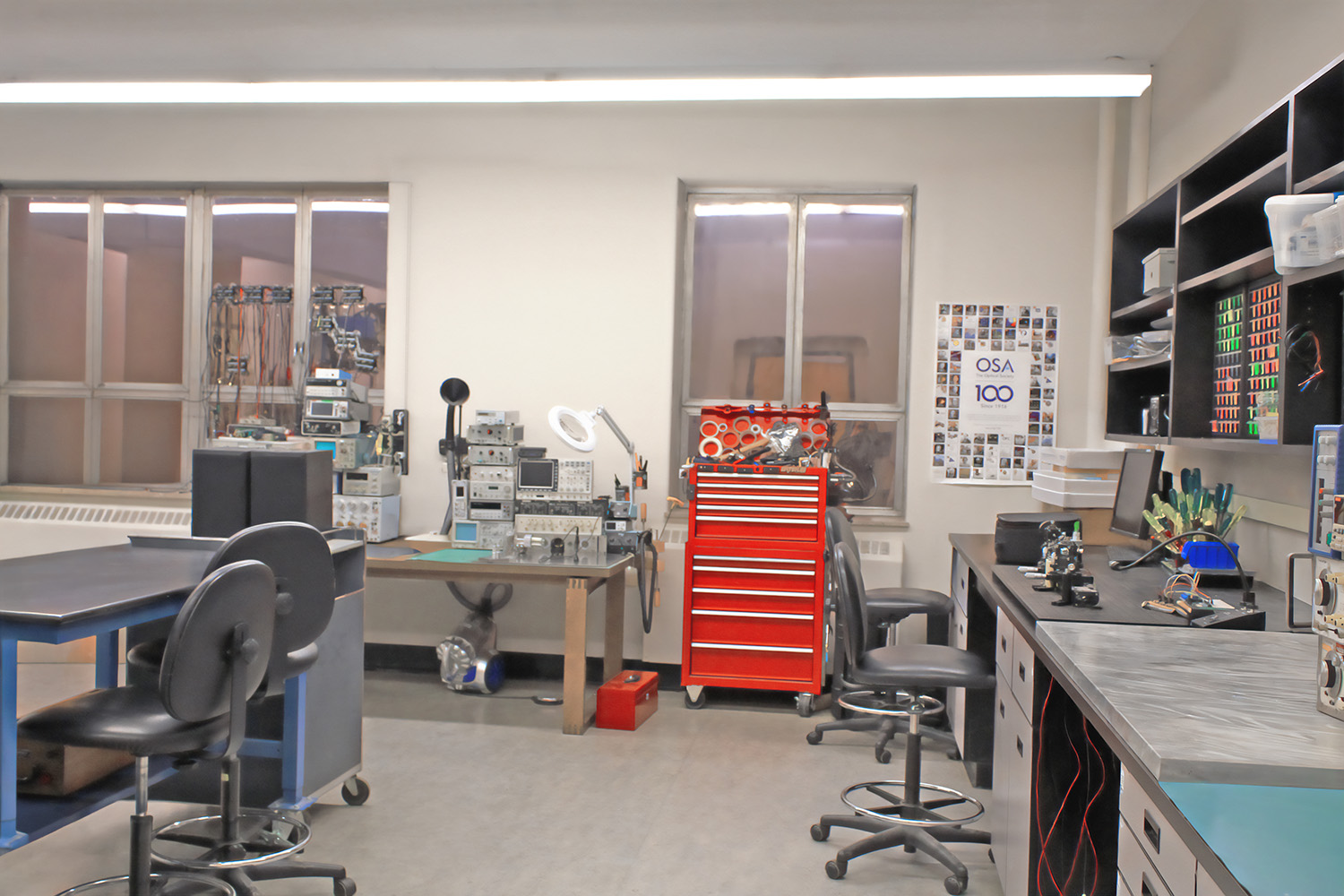 Photo of our KHE238 room, our first lab location. This location focuses on electronic development. 